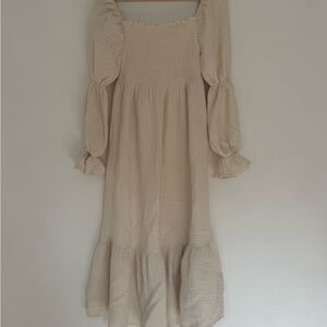 Elegant Cream Smocked Dress